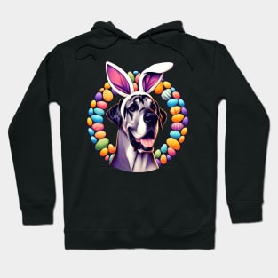 Great Dane Enjoys Easter with Bunny Ear Headband Hoodie